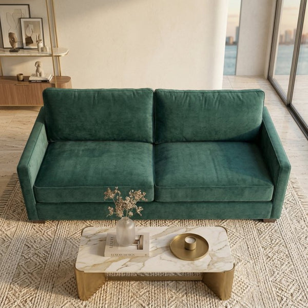 English Elm Damon Square Arm Chenille Sofa American Crafted for Classic Living Room Style Forest Green B2761P498784