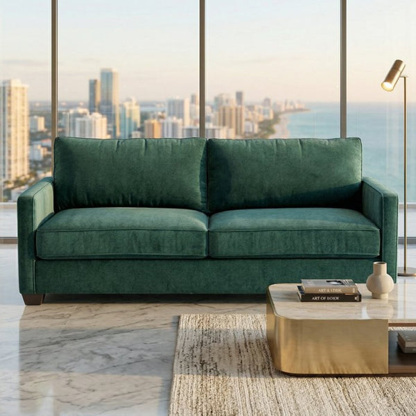 English Elm Damon Square Arm Chenille Sofa American Crafted for Classic Living Room Style Forest Green B2761P498784