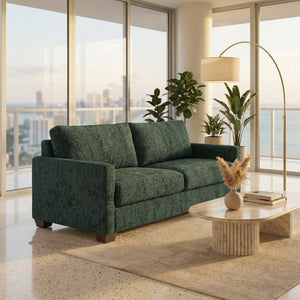 English Elm Damon Square Arm Chenille Sofa American Crafted for Classic Living Room Style Charcoal Green B2761P498785