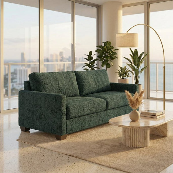English Elm Damon Square Arm Chenille Sofa American Crafted for Classic Living Room Style Charcoal Green B2761P498785