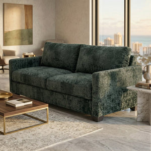 English Elm Damon Square Arm Chenille Sofa American Crafted for Classic Living Room Style Charcoal Green B2761P498785
