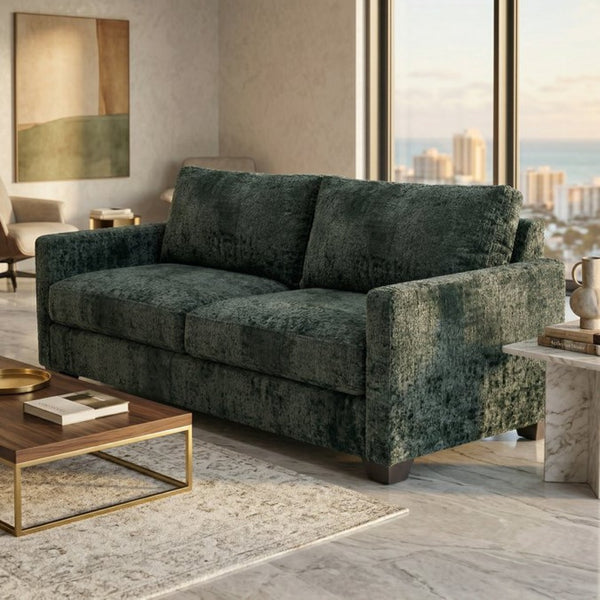 English Elm Damon Square Arm Chenille Sofa American Crafted for Classic Living Room Style Charcoal Green B2761P498785