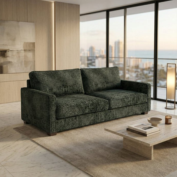 English Elm Damon Square Arm Chenille Sofa American Crafted for Classic Living Room Style Charcoal Green B2761P498785