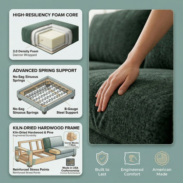 English Elm Damon Square Arm Chenille Sofa American Crafted for Classic Living Room Style Charcoal Green B2761P498785