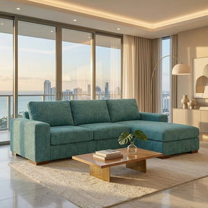 English Elm Modena L-Shaped Sectional Emerald Polyester Chaise Contemporary Living Room Sofa Hepburn Emerald B2761P499192