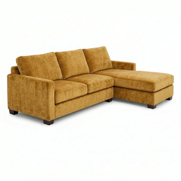 English Elm Modena L-Shaped Sectional Emerald Polyester Chaise Contemporary Living Room Sofa Yellow Hepburn Chai Tea B2761P499193