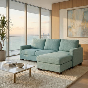 English Elm Modena L-Shaped Sectional Emerald Polyester Chaise Contemporary Living Room Sofa Leslie Robins Egg B2761P499195