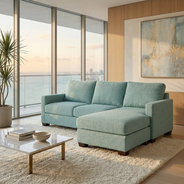 English Elm Modena L-Shaped Sectional Emerald Polyester Chaise Contemporary Living Room Sofa Leslie Robins Egg B2761P499195