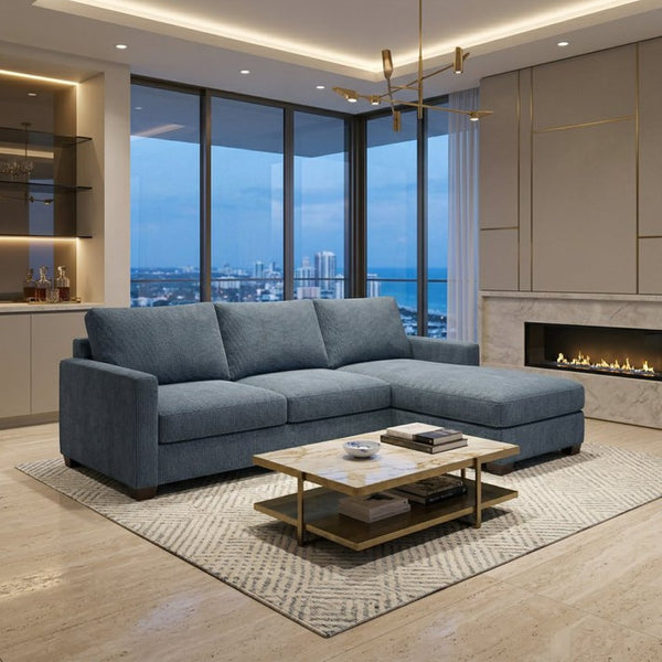 English Elm Modena L-Shaped Sectional Emerald Polyester Chaise Contemporary Living Room Sofa Leslie Peacock Slate Blue B2761P499196