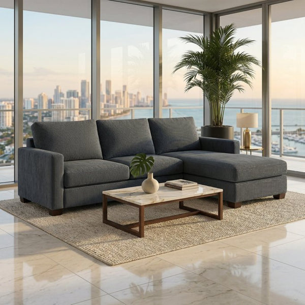 English Elm Modena L-Shaped Sectional Emerald Polyester Chaise Contemporary Living Room Sofa Leslie Peacock Slate Blue B2761P499196