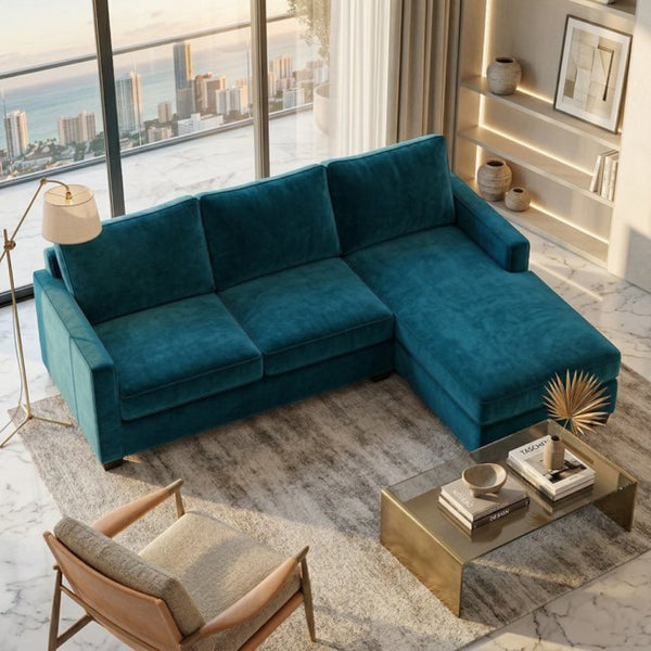 English Elm Talmadge L-shaped Chenille Sectional Handcrafted Usa Chaise Lounge Contemporary Living Room Antique Peacock B2761P499198