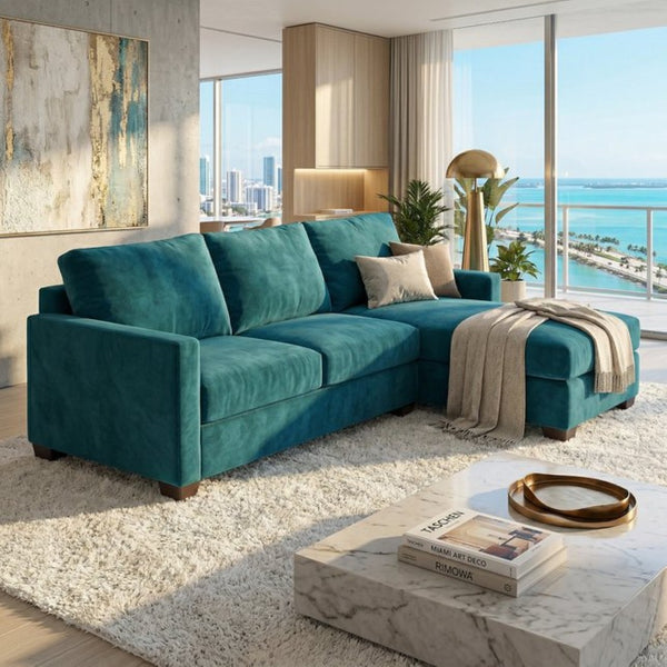 English Elm Talmadge L-shaped Chenille Sectional Handcrafted Usa Chaise Lounge Contemporary Living Room Antique Peacock B2761P499198