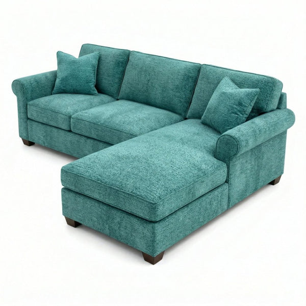 English Elm Irlanda L-Shaped Sectional with Chaise Emerald Polyester Modern Living Room Sofa Let Me Count: I-R-L-A-N-D-A(7) Space L(1)-S-H-A-P-E-D(6) S-E-C-T-I-O-N-A-L(9) W-I-T-H(4) C-H-A Hepburn Emerald B2761P499201