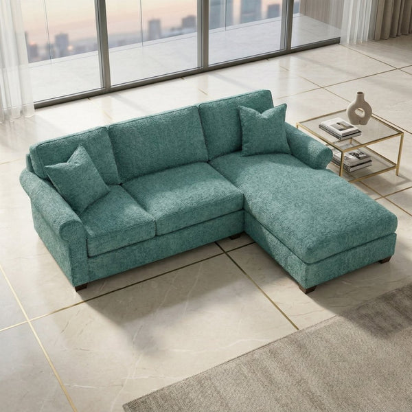 English Elm Irlanda L-Shaped Sectional with Chaise Emerald Polyester Modern Living Room Sofa Let Me Count: I-R-L-A-N-D-A(7) Space L(1)-S-H-A-P-E-D(6) S-E-C-T-I-O-N-A-L(9) W-I-T-H(4) C-H-A Hepburn Emerald B2761P499201
