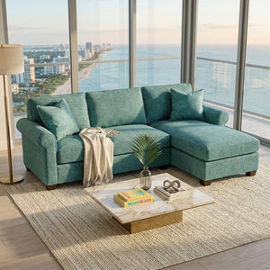 English Elm Irlanda L-Shaped Sectional with Chaise Emerald Polyester Modern Living Room Sofa Let Me Count: I-R-L-A-N-D-A(7) Space L(1)-S-H-A-P-E-D(6) S-E-C-T-I-O-N-A-L(9) W-I-T-H(4) C-H-A Hepburn Emerald B2761P499201