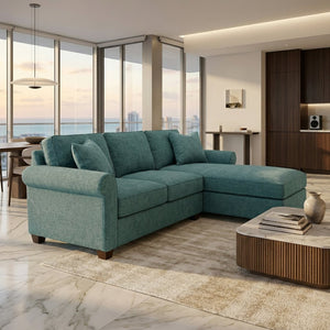 English Elm Irlanda L-Shaped Sectional with Chaise Emerald Polyester Modern Living Room Sofa Let Me Count: I-R-L-A-N-D-A(7) Space L(1)-S-H-A-P-E-D(6) S-E-C-T-I-O-N-A-L(9) W-I-T-H(4) C-H-A Hepburn Emerald B2761P499201