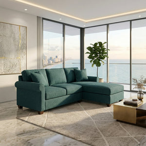 English Elm Irlanda L-Shaped Sectional with Chaise Emerald Polyester Modern Living Room Sofa Let Me Count: I-R-L-A-N-D-A(7) Space L(1)-S-H-A-P-E-D(6) S-E-C-T-I-O-N-A-L(9) W-I-T-H(4) C-H-A Hepburn Teal B2761P499203