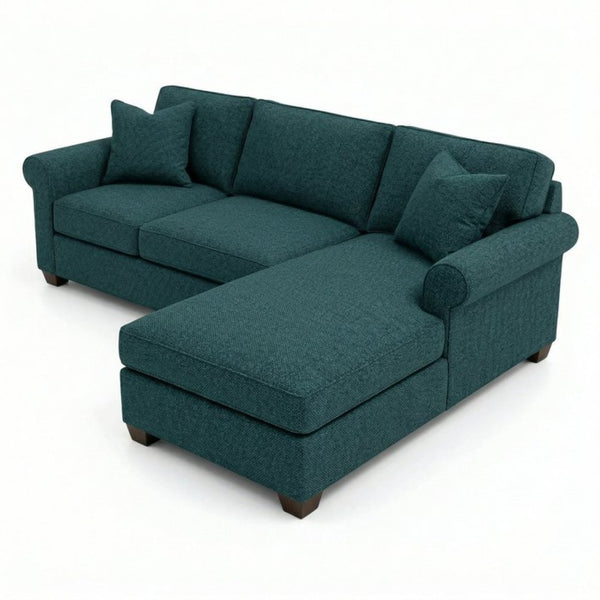 English Elm Irlanda L-Shaped Sectional with Chaise Emerald Polyester Modern Living Room Sofa Let Me Count: I-R-L-A-N-D-A(7) Space L(1)-S-H-A-P-E-D(6) S-E-C-T-I-O-N-A-L(9) W-I-T-H(4) C-H-A Hepburn Teal B2761P499203