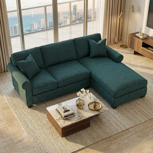 English Elm Irlanda L-Shaped Sectional with Chaise Emerald Polyester Modern Living Room Sofa Let Me Count: I-R-L-A-N-D-A(7) Space L(1)-S-H-A-P-E-D(6) S-E-C-T-I-O-N-A-L(9) W-I-T-H(4) C-H-A Hepburn Teal B2761P499203