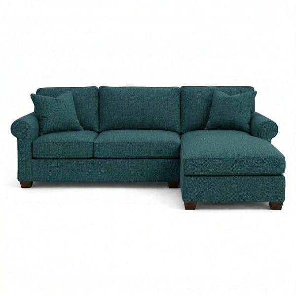 English Elm Irlanda L-Shaped Sectional with Chaise Emerald Polyester Modern Living Room Sofa Let Me Count: I-R-L-A-N-D-A(7) Space L(1)-S-H-A-P-E-D(6) S-E-C-T-I-O-N-A-L(9) W-I-T-H(4) C-H-A Hepburn Teal B2761P499203
