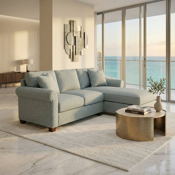 English Elm Irlanda L-Shaped Sectional with Chaise Emerald Polyester Modern Living Room Sofa Let Me Count: I-R-L-A-N-D-A(7) Space L(1)-S-H-A-P-E-D(6) S-E-C-T-I-O-N-A-L(9) W-I-T-H(4) C-H-A Leslie Robins Egg B2761P499204