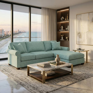 English Elm Irlanda L-Shaped Sectional with Chaise Emerald Polyester Modern Living Room Sofa Let Me Count: I-R-L-A-N-D-A(7) Space L(1)-S-H-A-P-E-D(6) S-E-C-T-I-O-N-A-L(9) W-I-T-H(4) C-H-A Leslie Robins Egg B2761P499204