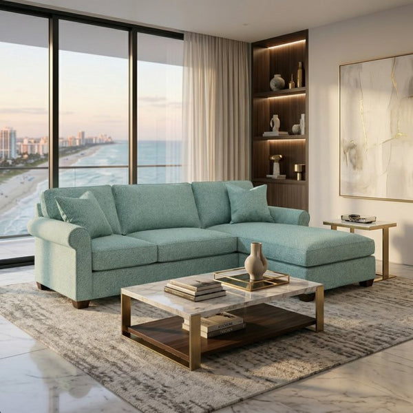 English Elm Irlanda L-Shaped Sectional with Chaise Emerald Polyester Modern Living Room Sofa Let Me Count: I-R-L-A-N-D-A(7) Space L(1)-S-H-A-P-E-D(6) S-E-C-T-I-O-N-A-L(9) W-I-T-H(4) C-H-A Leslie Robins Egg B2761P499204