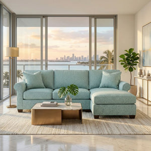 English Elm Irlanda L-Shaped Sectional with Chaise Emerald Polyester Modern Living Room Sofa Let Me Count: I-R-L-A-N-D-A(7) Space L(1)-S-H-A-P-E-D(6) S-E-C-T-I-O-N-A-L(9) W-I-T-H(4) C-H-A Leslie Robins Egg B2761P499204