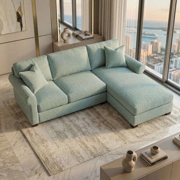 English Elm Irlanda L-Shaped Sectional with Chaise Emerald Polyester Modern Living Room Sofa Let Me Count: I-R-L-A-N-D-A(7) Space L(1)-S-H-A-P-E-D(6) S-E-C-T-I-O-N-A-L(9) W-I-T-H(4) C-H-A Leslie Robins Egg B2761P499204