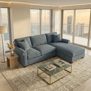 English Elm Irlanda L-Shaped Sectional with Chaise Emerald Polyester Modern Living Room Sofa Let Me Count: I-R-L-A-N-D-A(7) Space L(1)-S-H-A-P-E-D(6) S-E-C-T-I-O-N-A-L(9) W-I-T-H(4) C-H-A Leslie Peacock Slate Blue B2761P499205