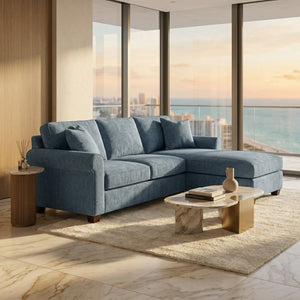 English Elm Irlanda L-Shaped Sectional with Chaise Emerald Polyester Modern Living Room Sofa Let Me Count: I-R-L-A-N-D-A(7) Space L(1)-S-H-A-P-E-D(6) S-E-C-T-I-O-N-A-L(9) W-I-T-H(4) C-H-A Leslie Peacock Slate Blue B2761P499205