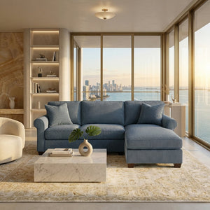 English Elm Irlanda L-Shaped Sectional with Chaise Emerald Polyester Modern Living Room Sofa Let Me Count: I-R-L-A-N-D-A(7) Space L(1)-S-H-A-P-E-D(6) S-E-C-T-I-O-N-A-L(9) W-I-T-H(4) C-H-A Leslie Peacock Slate Blue B2761P499205