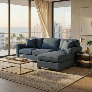 English Elm Irlanda L-Shaped Sectional with Chaise Emerald Polyester Modern Living Room Sofa Let Me Count: I-R-L-A-N-D-A(7) Space L(1)-S-H-A-P-E-D(6) S-E-C-T-I-O-N-A-L(9) W-I-T-H(4) C-H-A Leslie Peacock Slate Blue B2761P499205