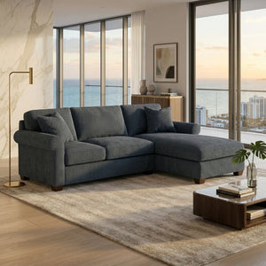 English Elm Irlanda L-Shaped Sectional with Chaise Emerald Polyester Modern Living Room Sofa Let Me Count: I-R-L-A-N-D-A(7) Space L(1)-S-H-A-P-E-D(6) S-E-C-T-I-O-N-A-L(9) W-I-T-H(4) C-H-A Leslie Peacock Slate Blue B2761P499205