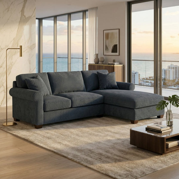 English Elm Irlanda L-Shaped Sectional with Chaise Emerald Polyester Modern Living Room Sofa Let Me Count: I-R-L-A-N-D-A(7) Space L(1)-S-H-A-P-E-D(6) S-E-C-T-I-O-N-A-L(9) W-I-T-H(4) C-H-A Leslie Peacock Slate Blue B2761P499205