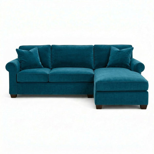 English Elm Talmadge L-shaped Chenille Sectional Handcrafted Usa Chaise Lounge Contemporary Living Room Antique Peacock (Peacock Blue) B2761P499207