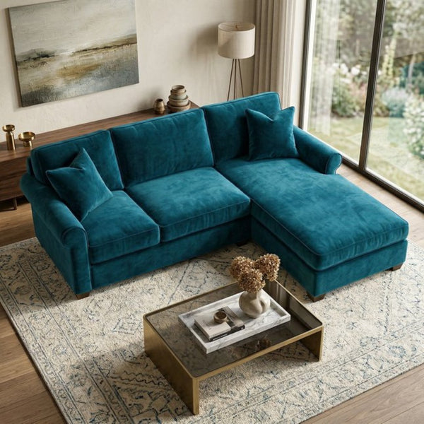 English Elm Talmadge L-shaped Chenille Sectional Handcrafted Usa Chaise Lounge Contemporary Living Room Antique Peacock (Peacock Blue) B2761P499207