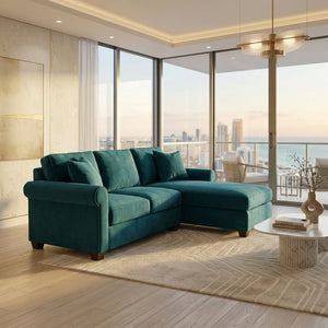 English Elm Talmadge L-shaped Chenille Sectional Handcrafted Usa Chaise Lounge Contemporary Living Room Antique Peacock (Peacock Blue) B2761P499207