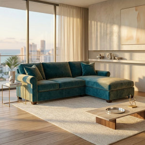 English Elm Talmadge L-shaped Chenille Sectional Handcrafted Usa Chaise Lounge Contemporary Living Room Antique Peacock (Peacock Blue) B2761P499207