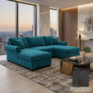 English Elm Talmadge L-shaped Chenille Sectional Handcrafted Usa Chaise Lounge Contemporary Living Room Antique Peacock (Peacock Blue) B2761P499207