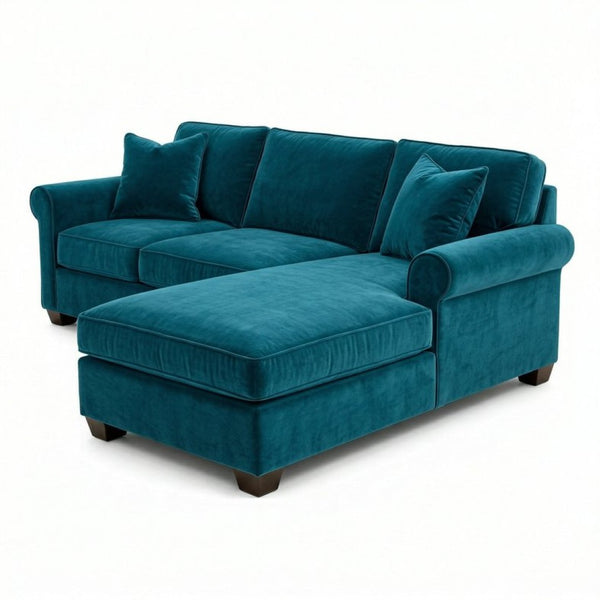 English Elm Talmadge L-shaped Chenille Sectional Handcrafted Usa Chaise Lounge Contemporary Living Room Antique Peacock (Peacock Blue) B2761P499207