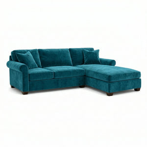 English Elm Talmadge L-shaped Chenille Sectional Handcrafted Usa Chaise Lounge Contemporary Living Room Antique Peacock (Peacock Blue) B2761P499207