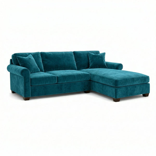 English Elm Talmadge L-shaped Chenille Sectional Handcrafted Usa Chaise Lounge Contemporary Living Room Antique Peacock (Peacock Blue) B2761P499207