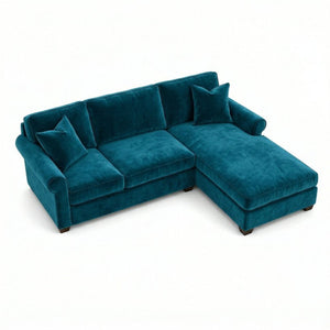 English Elm Talmadge L-shaped Chenille Sectional Handcrafted Usa Chaise Lounge Contemporary Living Room Antique Peacock (Peacock Blue) B2761P499207