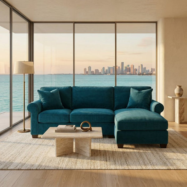English Elm Talmadge L-shaped Chenille Sectional Handcrafted Usa Chaise Lounge Contemporary Living Room Antique Peacock (Peacock Blue) B2761P499207