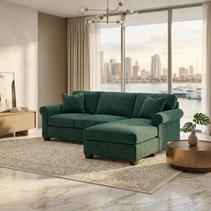 English Elm Talmadge L-shaped Chenille Sectional Handcrafted Usa Chaise Lounge Contemporary Living Room Antique Kelly Green (Forest Green) B2761P499208