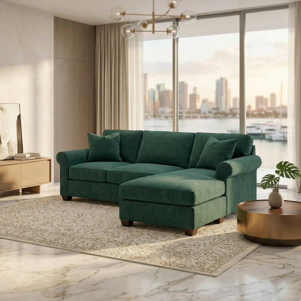 English Elm Talmadge L-shaped Chenille Sectional Handcrafted Usa Chaise Lounge Contemporary Living Room Antique Kelly Green (Forest Green) B2761P499208