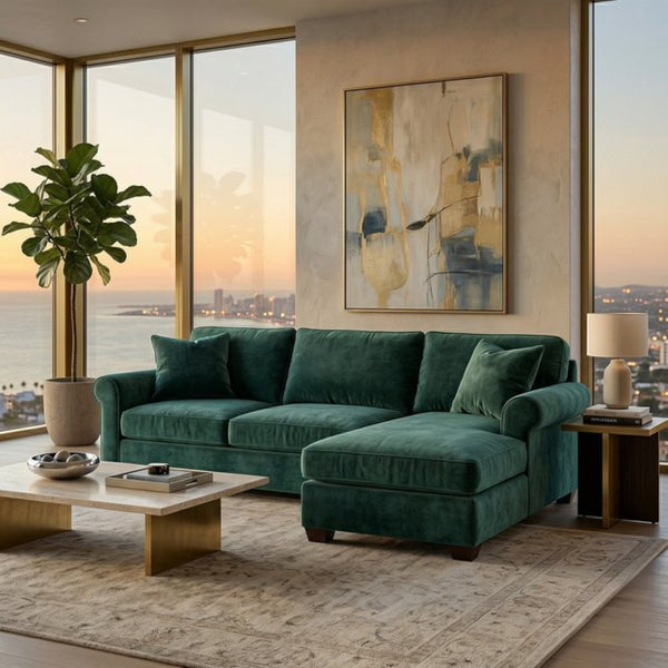 English Elm Talmadge L-shaped Chenille Sectional Handcrafted Usa Chaise Lounge Contemporary Living Room Antique Kelly Green (Forest Green) B2761P499208