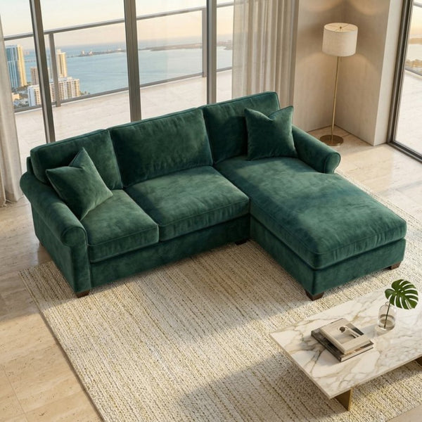 English Elm Talmadge L-shaped Chenille Sectional Handcrafted Usa Chaise Lounge Contemporary Living Room Antique Kelly Green (Forest Green) B2761P499208