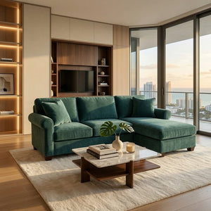 English Elm Talmadge L-shaped Chenille Sectional Handcrafted Usa Chaise Lounge Contemporary Living Room Antique Kelly Green (Forest Green) B2761P499208